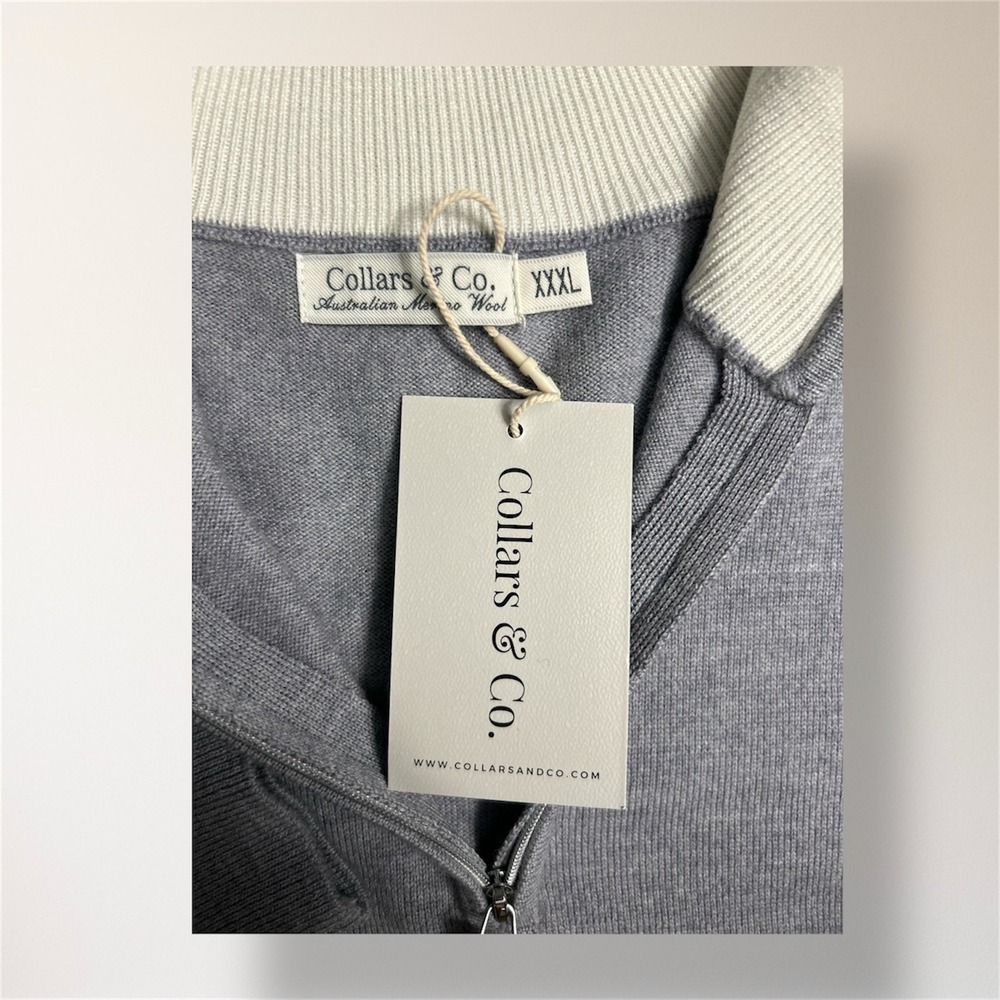 New Collars & Co Men's 3XL Gray Australian Merino Wool 1/4 Zip Pullover Sweater - Picture 6 of 10